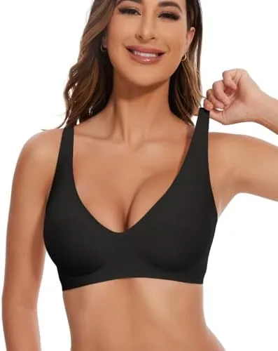 vinfact deep v bras for women no underwire buttery soft wireless bras light lift soft seamless bralettes blackxl