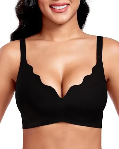vinfact plunge jelly bras for women no underwire wireless lift v bra full coverage seamless t shirt everyday sleep bra black l