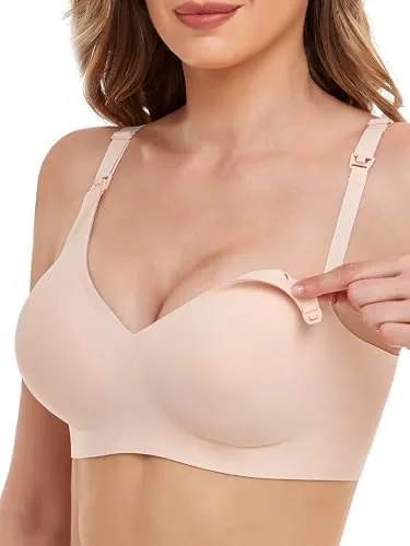vinfact smooth nursing bras for breastfeeding seamless maternity bras for pregnancy wireless bralette with extra bra extender medium beige