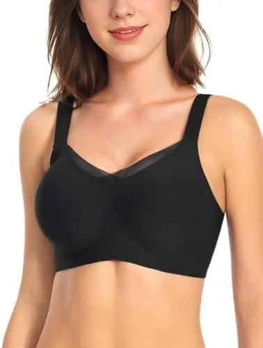 vinfact womens v lace wireless seamless bras no underwire comfort push up bras supportive full coverage bralettes t shirt bra black s